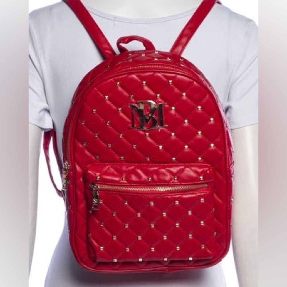 NWT Badgley Mischka Quilted Studded Backpack Purse Red